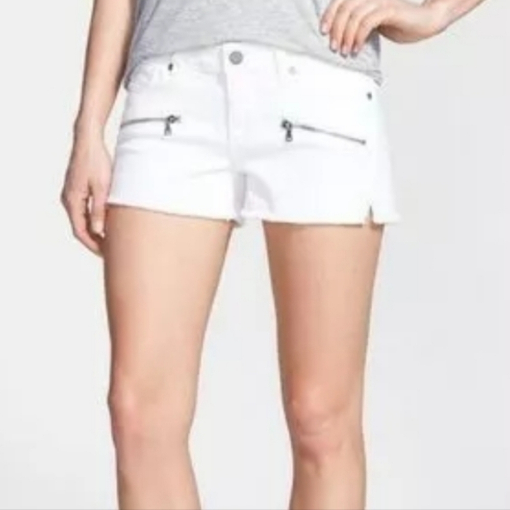 PAIGE Indio Zippered Cut-Off Shorts In White Size 28 - Picture 2 of 13